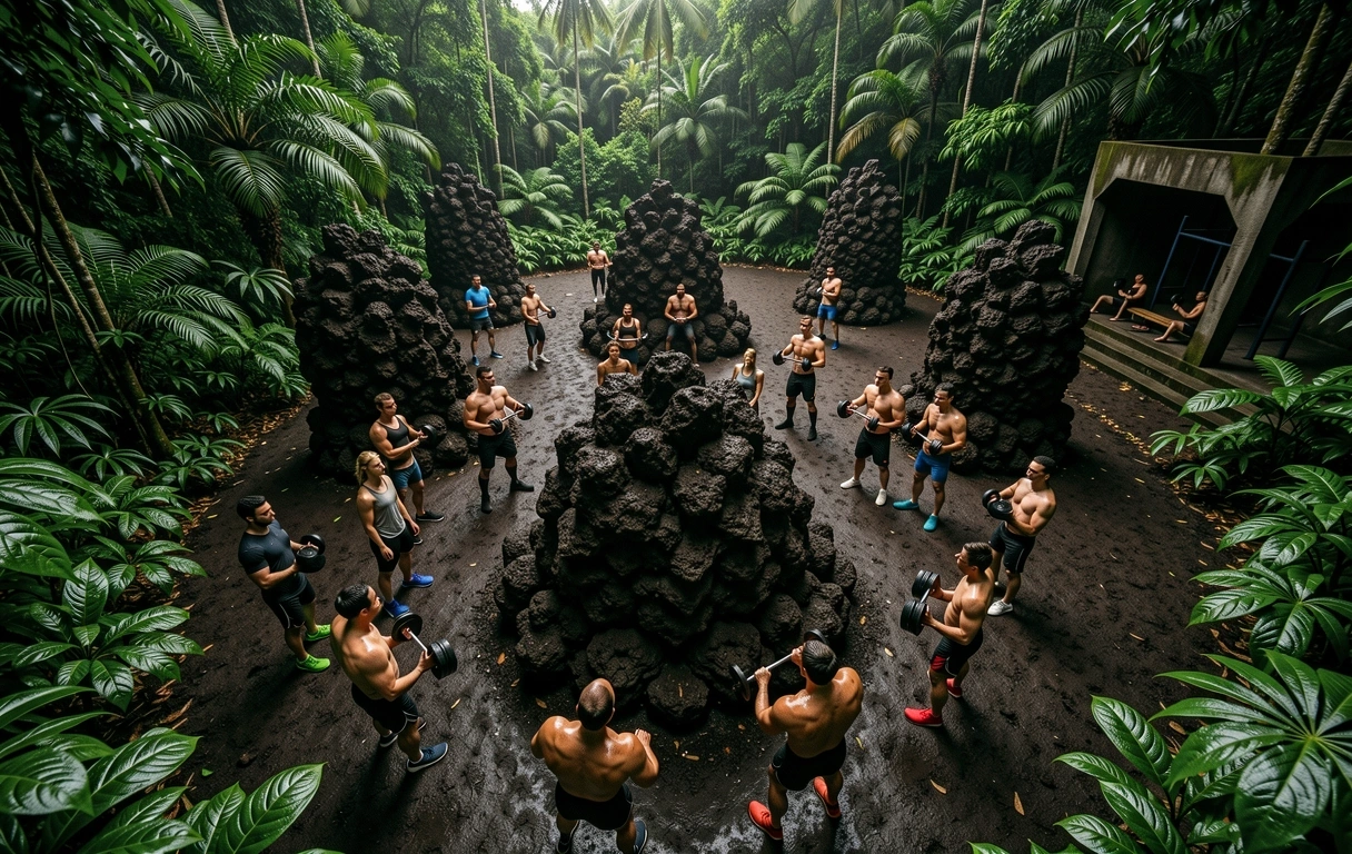 Basalt monoliths in Indonesian jungle